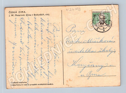 Pohlednice Beskydy Zima olejomalba 1937 (M24183)