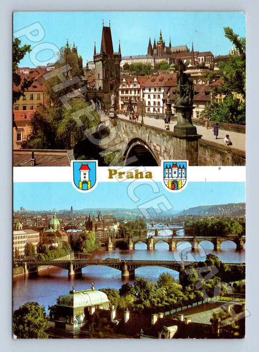 Pohlednice Praha Karlův most a panorama Vltavy 1987 (M24203)