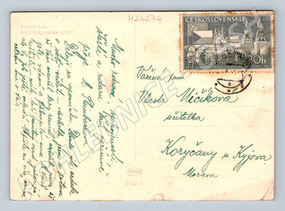 Pohlednice Mikoláš Aleš kresba spící muž puška 1953 (M24274)