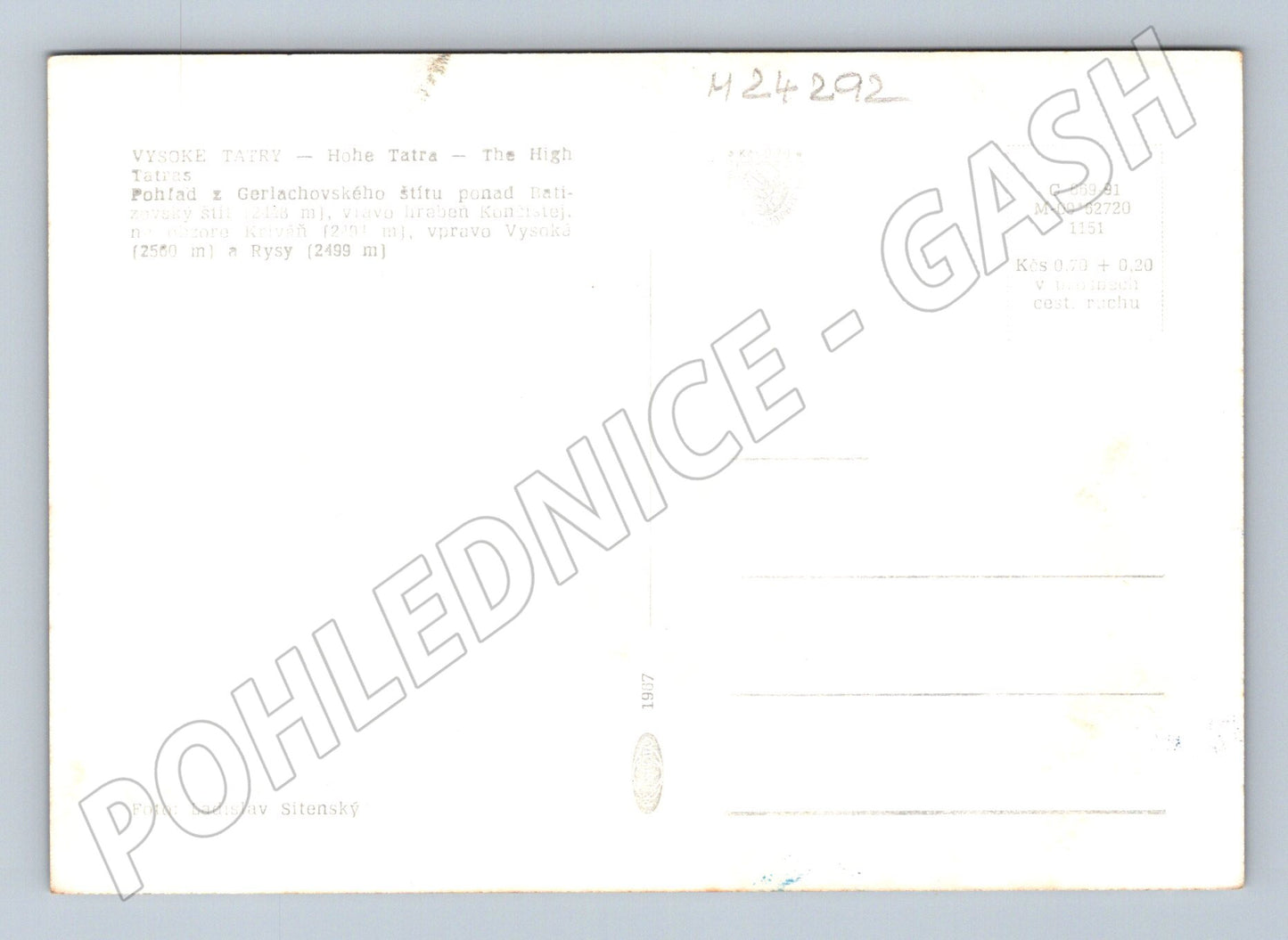 Pohlednice Slovensko Vysoké Tatry Gerlachovský štít 1957 (M24292)