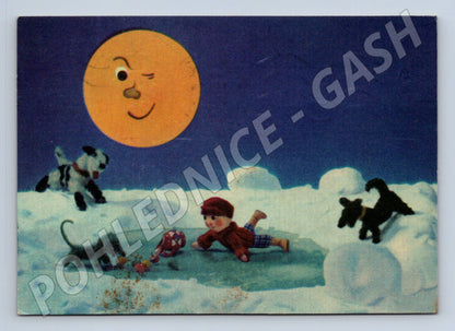 Pohlednice vánoční/novoroční chlapec a psi, měsíc 1965 (M24295)