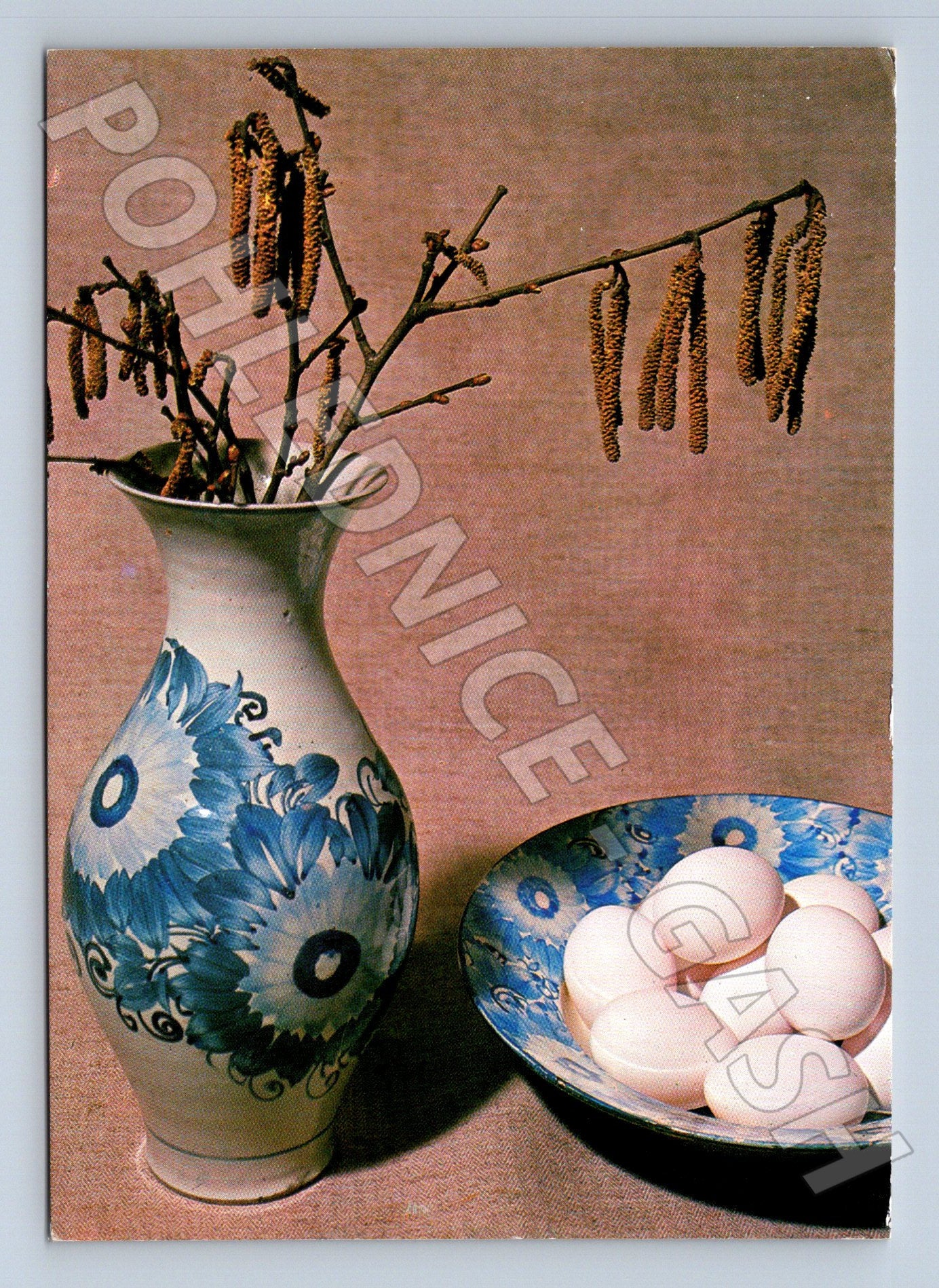 Pohlednice Zátiší s jehnědami a vejci 1988 (M24310)