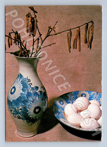 Pohlednice Zátiší s jehnědami a vejci 1988 (M24310)