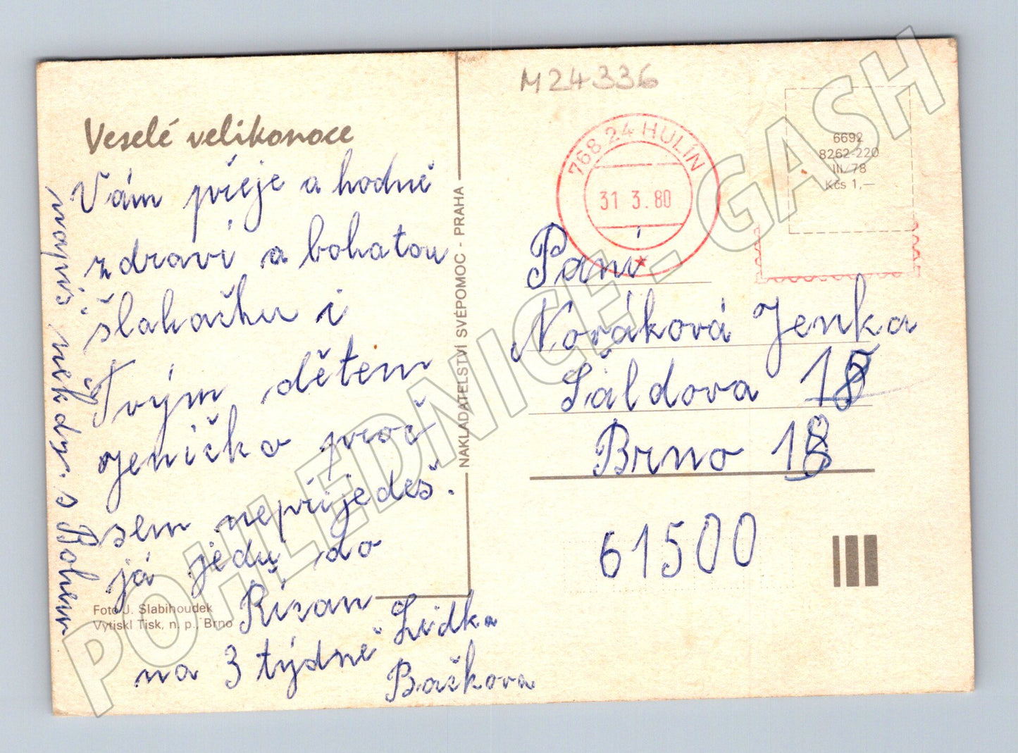 Pohlednice Velikonoční motiv vejce narcis 1980 (M24336)