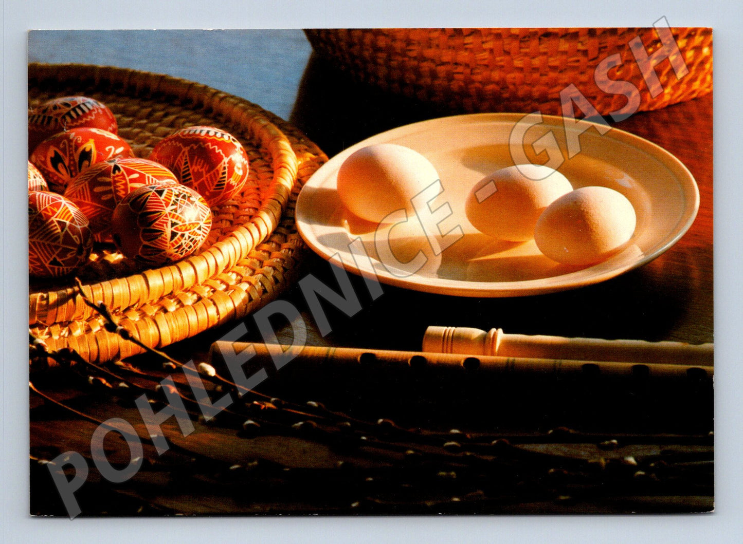 Pohlednice Velikonoce kraslice a píšťala cca 1970-1980 (M24339)