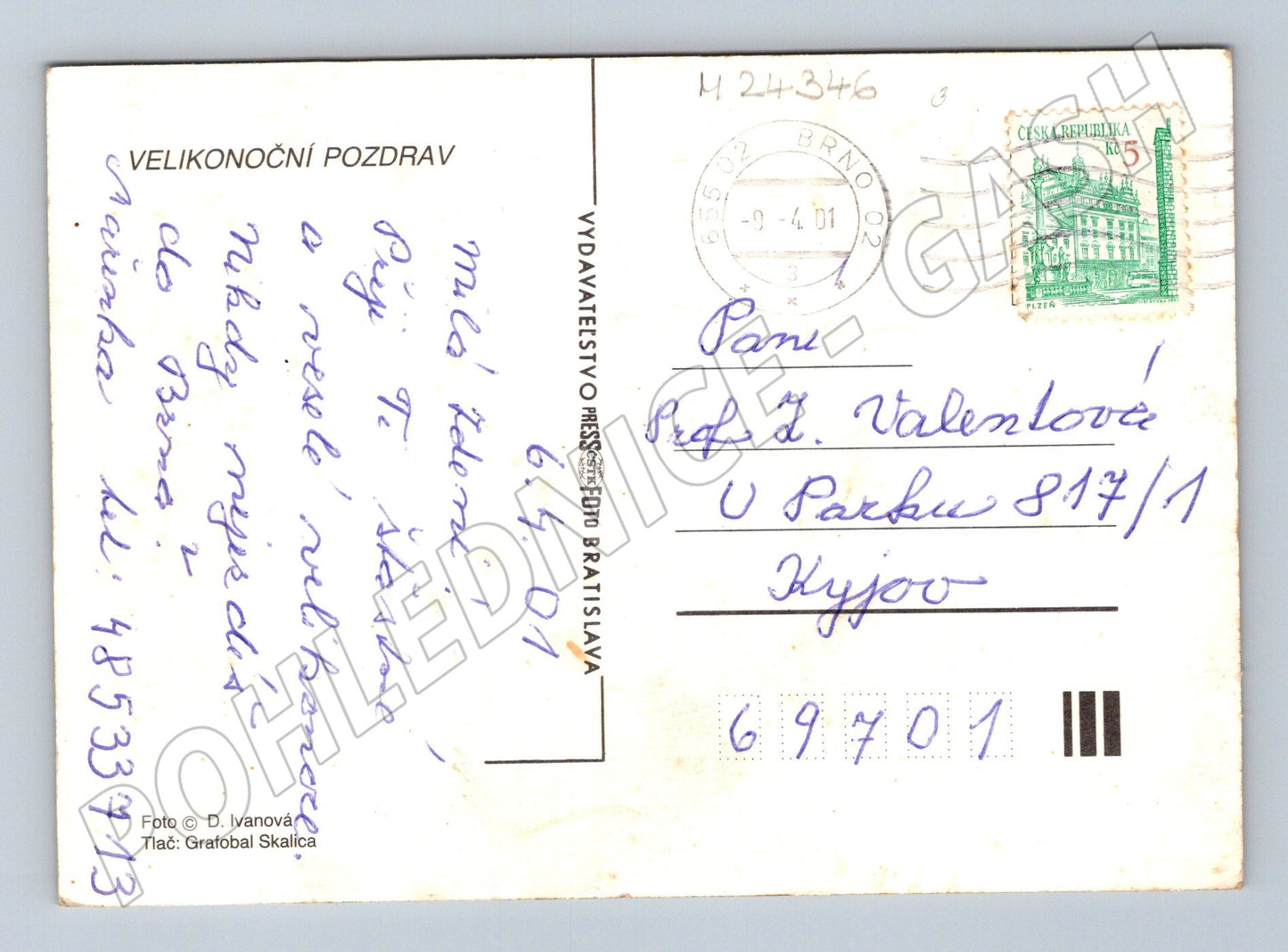 Pohlednice Velikonoční vajíčka a kočičky 2001 (M24346)