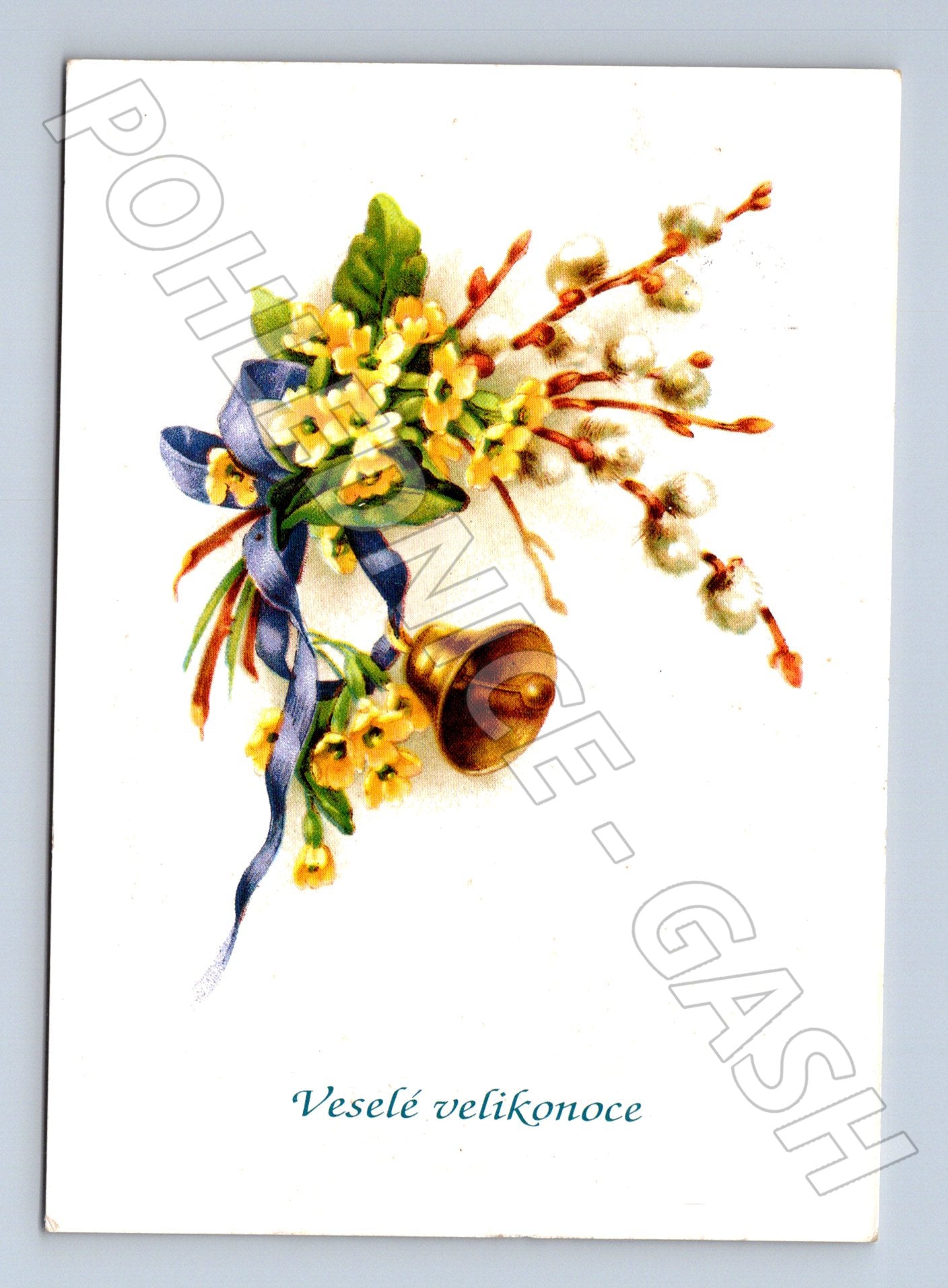 Pohlednice Velikonoční motiv, kočičky a zvonek 1998 (M24347)