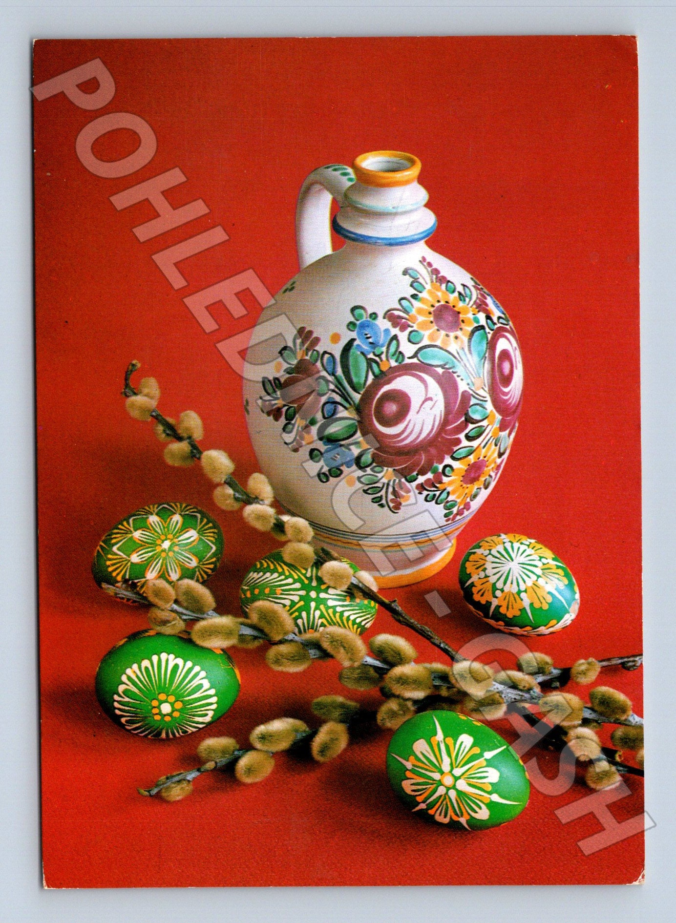 Pohlednice Velikonoční motiv vajíčka džbán 1983 (M24356)