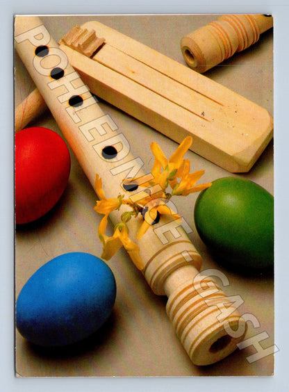 Pohlednice Velikonoční motiv, hudební nástroje 1989 (M24362)
