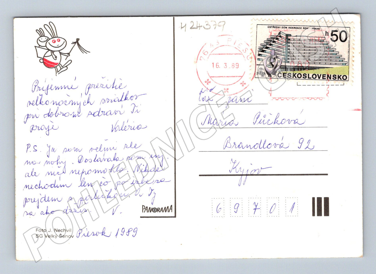 Pohlednice velikonoční motiv keramika kraslice 1989 (M24379)