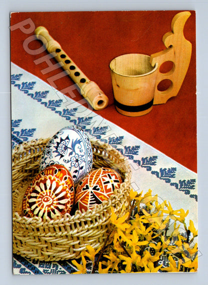 Pohlednice Velikonoční motiv s vejci a flétnou 1985 (M24384)
