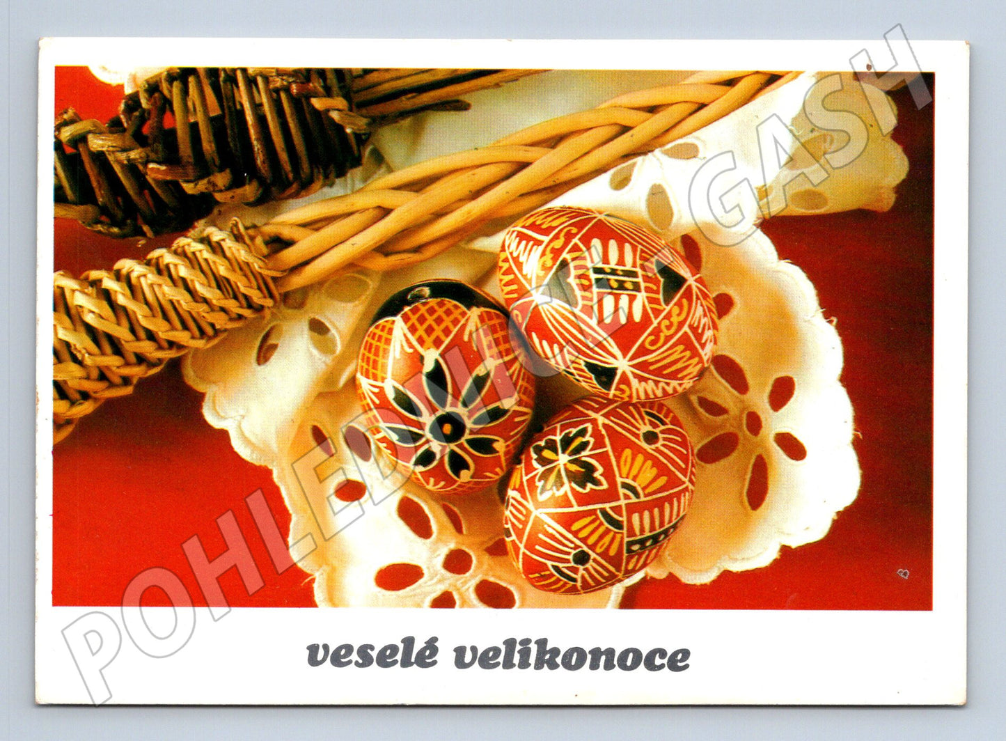 Pohlednice Velikonoční vajíčka košík 1987 (M24430)