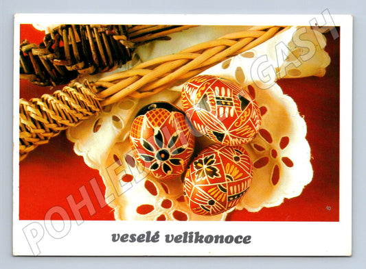 Pohlednice Velikonoční vajíčka košík 1987 (M24430)