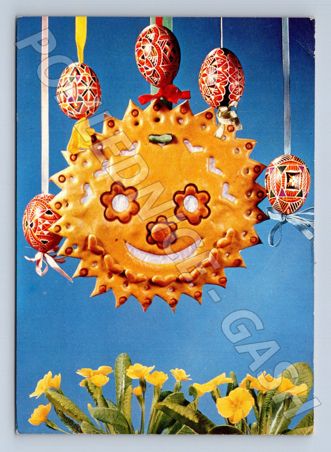 Pohlednice Velikonoční motiv vejce primule 1973 (M24436)