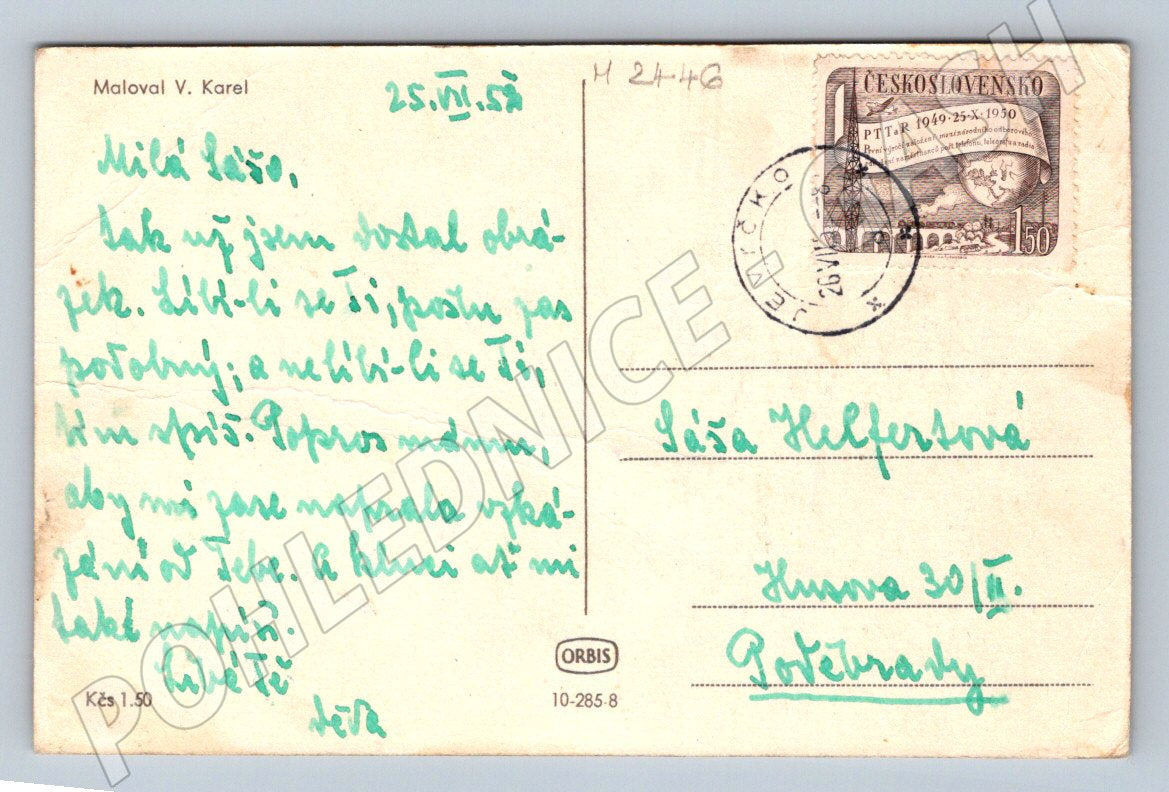 Srdečné přání s květinami 1950 Karel V. (M2446)