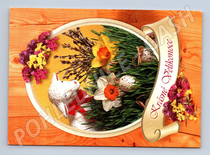 Pohlednice Velikonoční motiv, beránek a květiny 2009 (M24475)