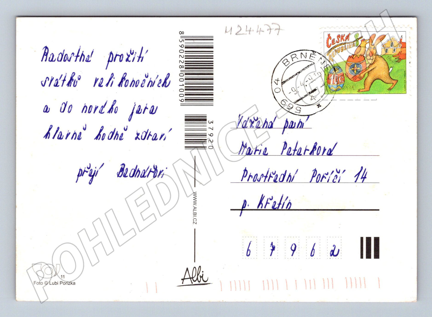 Pohlednice Velikonoční motiv vejce a květiny 2004 (M24477)