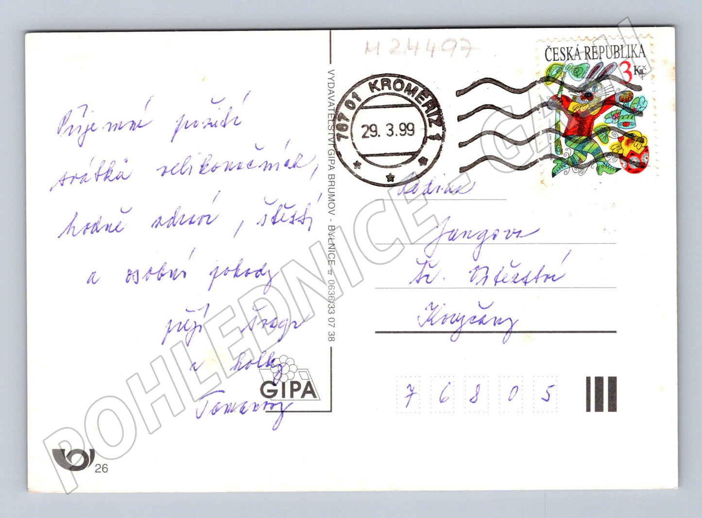 Pohlednice Velikonoce kuřátka a vajíčka 1999 (M24497)
