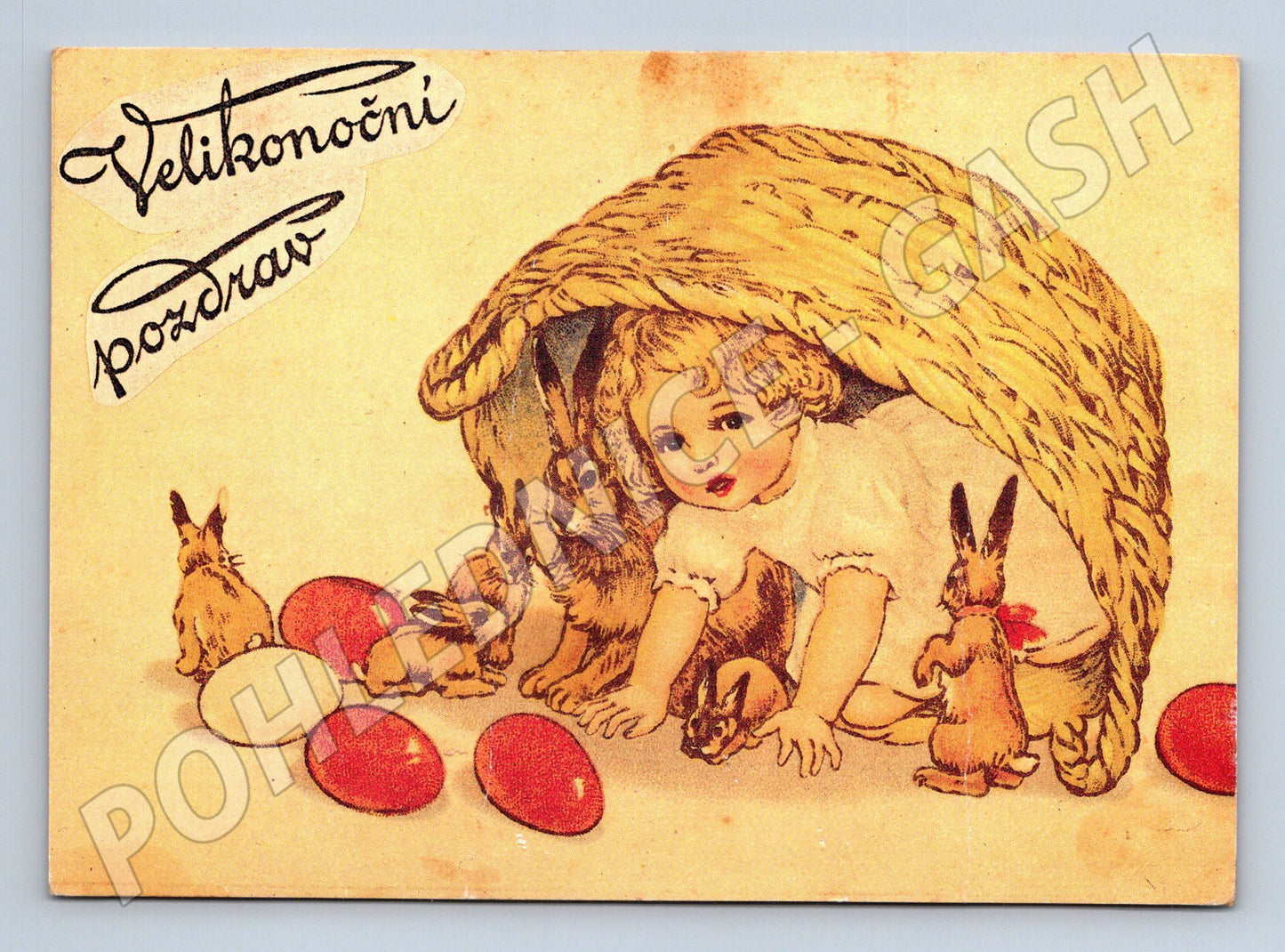 Pohlednice Velikonoční dítě s králíky (M24504)