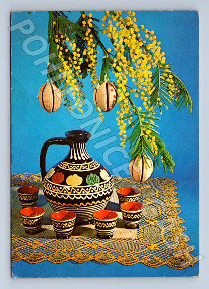 Pohlednice Veselé velikonoce mimosa džbán keramika 1975 (M24505)