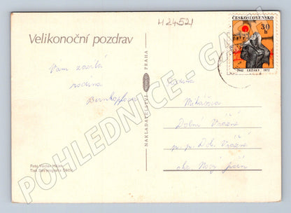 Pohlednice Velikonoční motiv vrbové proutí a kraslice 1972 (M24521)