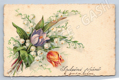 Jmeninové přání tulipány a konvalinky 1933 (M2453)