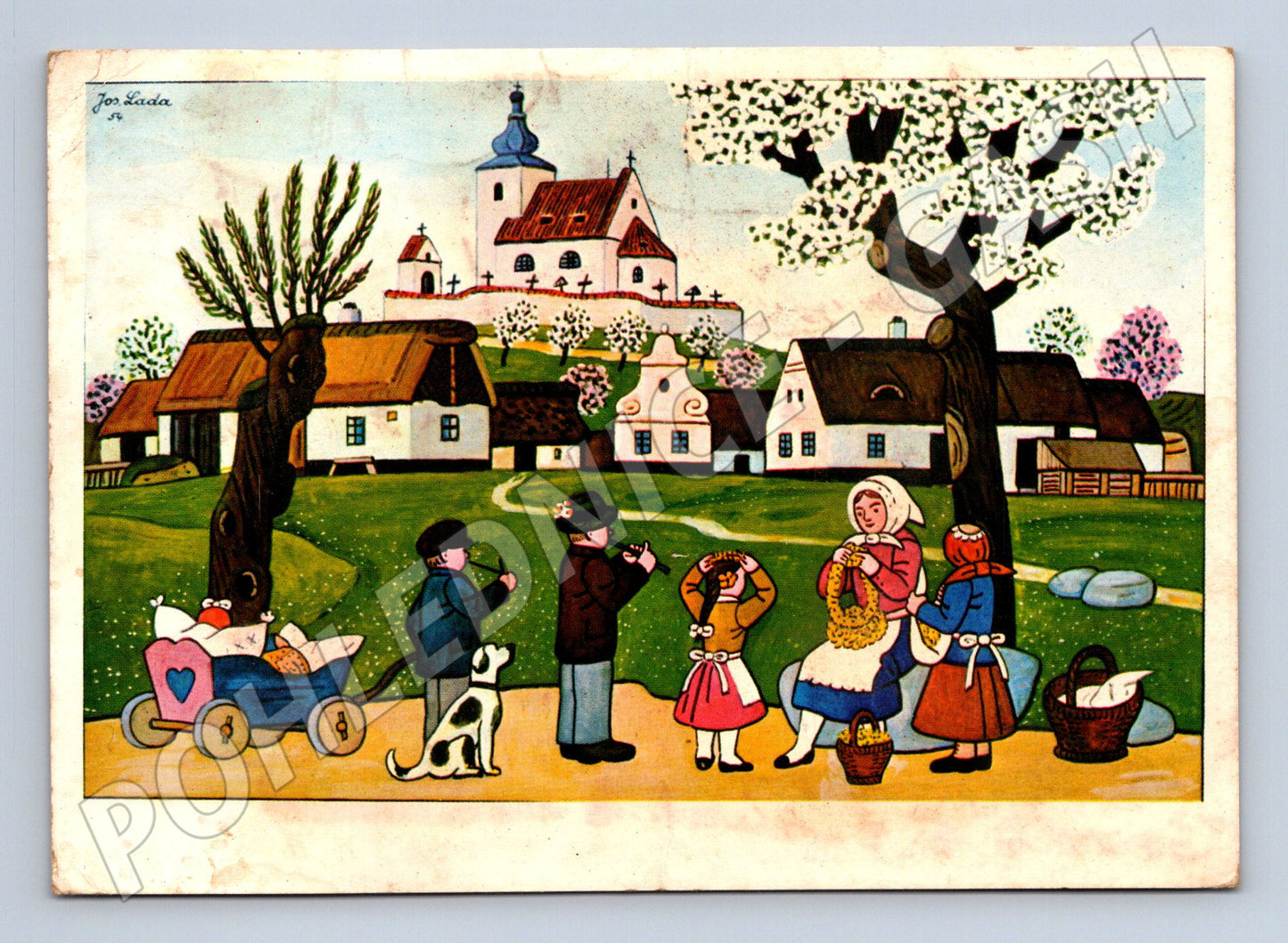 Pohlednice Josef Lada Velikonoce vesnice 1954 (M24543)