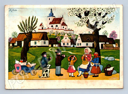 Pohlednice Josef Lada Velikonoce vesnice 1954 (M24543)