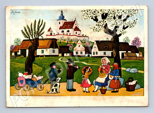 Pohlednice Josef Lada Velikonoce vesnice 1954 (M24543)