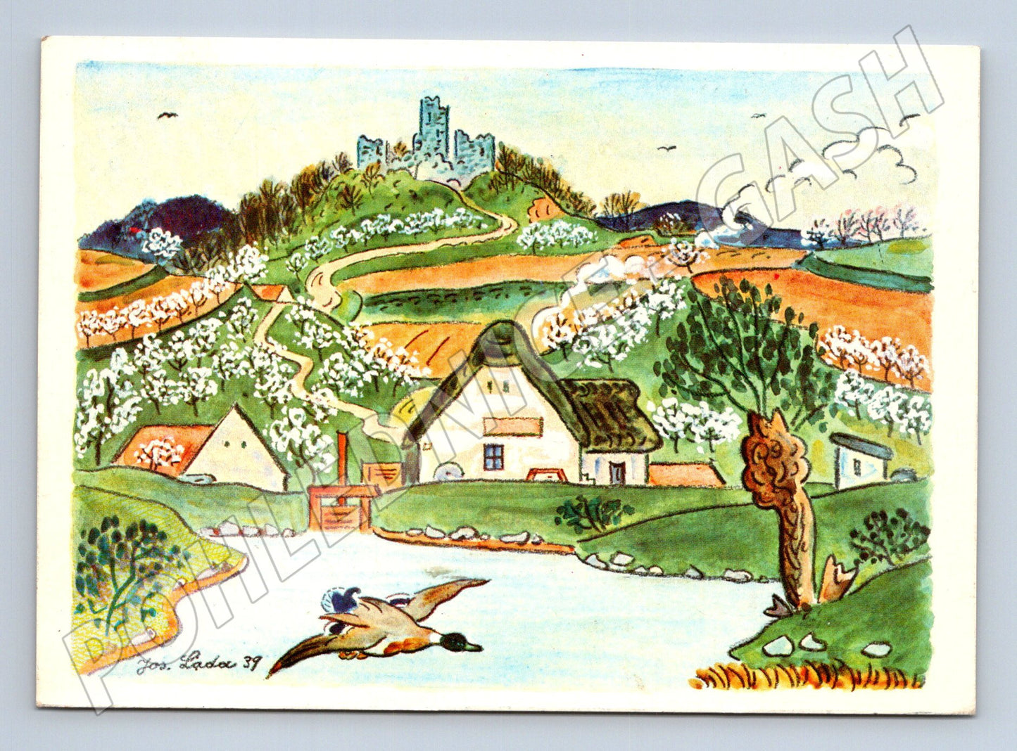 Pohlednice Lada venkovská krajina hrad kachna 1939 (M24559)