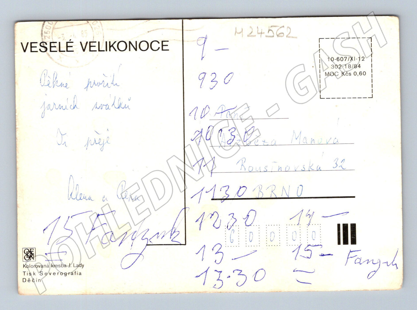 Pohlednice J. Lada velikonoční motiv 1989 (M24562)