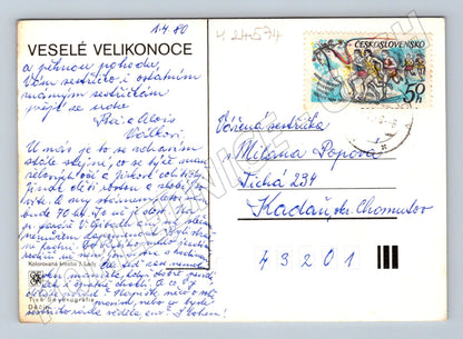 Pohlednice Jos. Lada Velikonoce s husou a holčičkou 1980 (M24574)