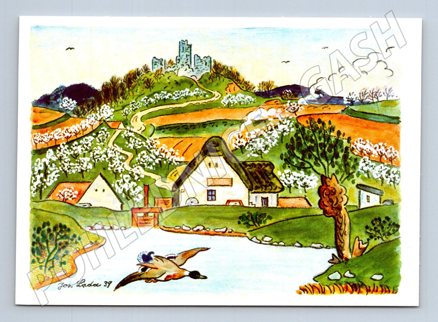 Pohlednice Jos. Lada krajina, hrad, kachna 1939 (M24581)