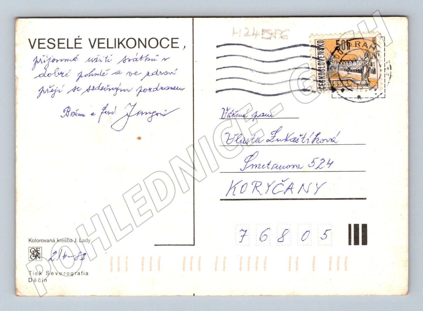 Pohlednice Velikonoce Josef Lada žena s dítětem a pomlázkou (M24586)