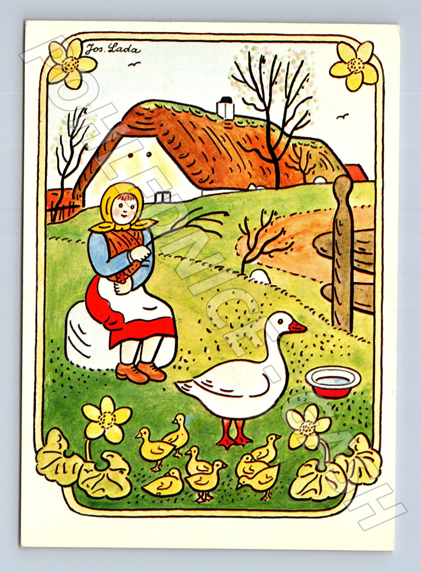 Pohlednice velikonoční Josef Lada husa dívka 1982 (M24596)