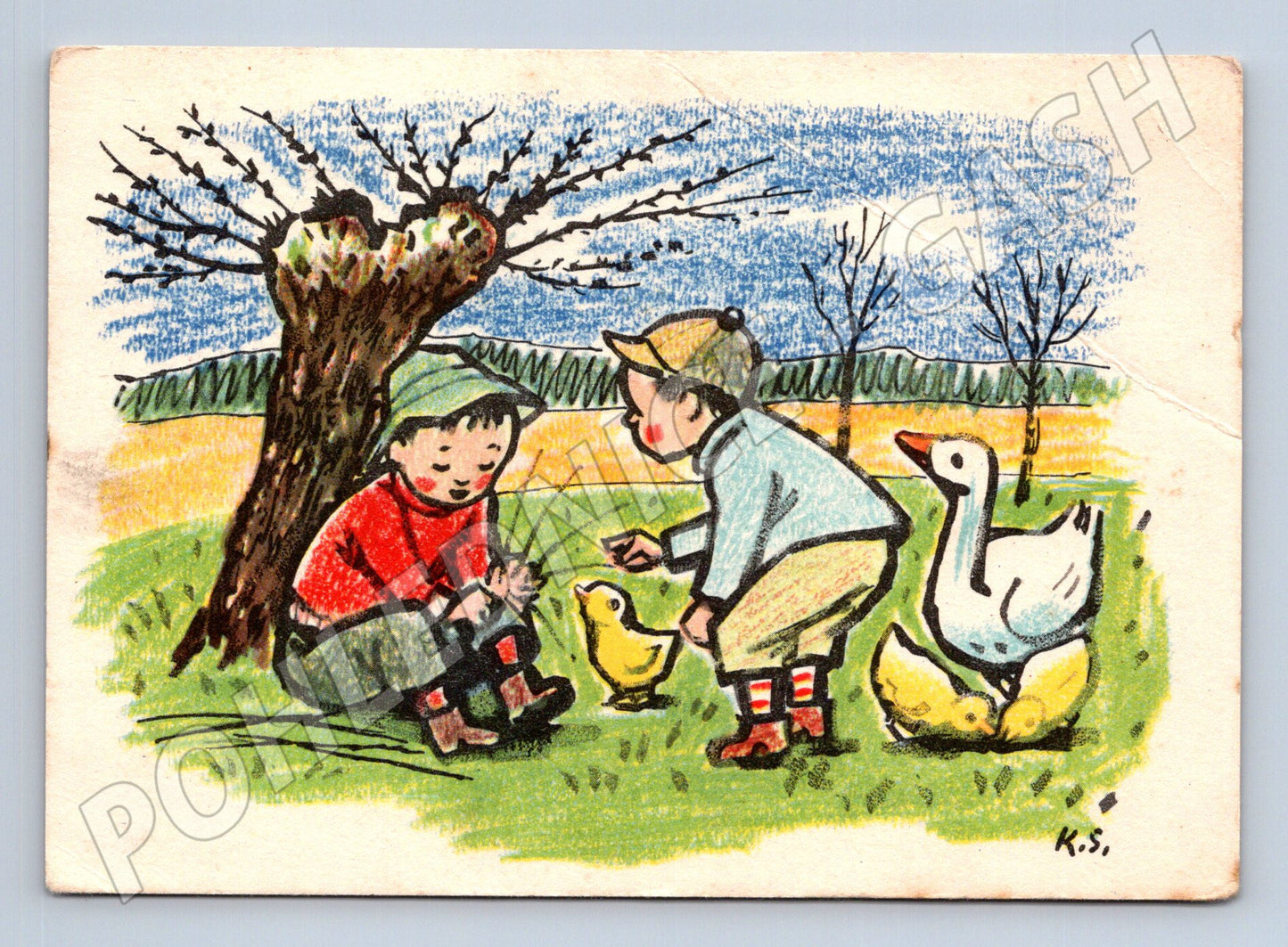 Pohlednice Velikonoce děti zvířata 1963 (M24605)