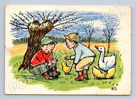 Pohlednice Velikonoce děti zvířata 1963 (M24605)