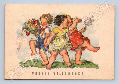 Pohlednice Velikonoce děti 1953 (M24606)