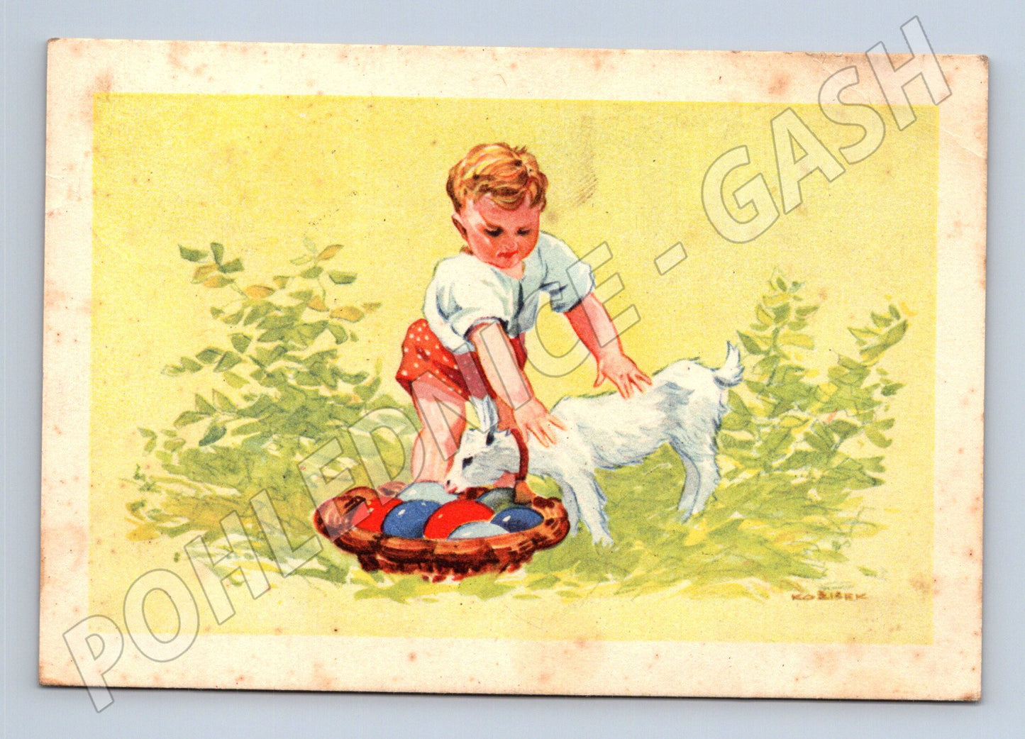 Pohlednice velikonoční dítě s kůzletem 1933 (M24610)