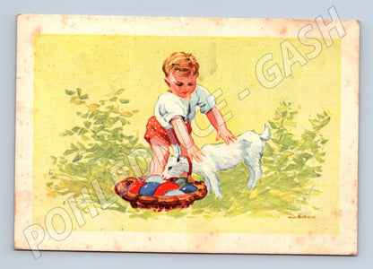 Pohlednice velikonoční dítě s kůzletem 1933 (M24610)