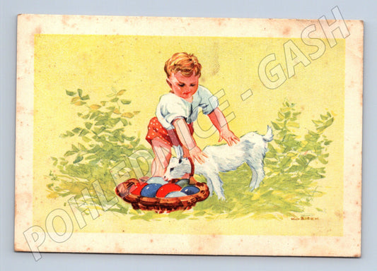 Pohlednice velikonoční dítě s kůzletem 1933 (M24610)