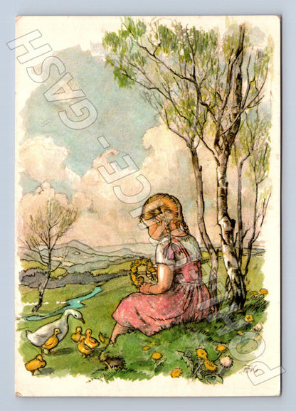 Pohlednice Velikonoční motiv dívka s káčaty (M24613)
