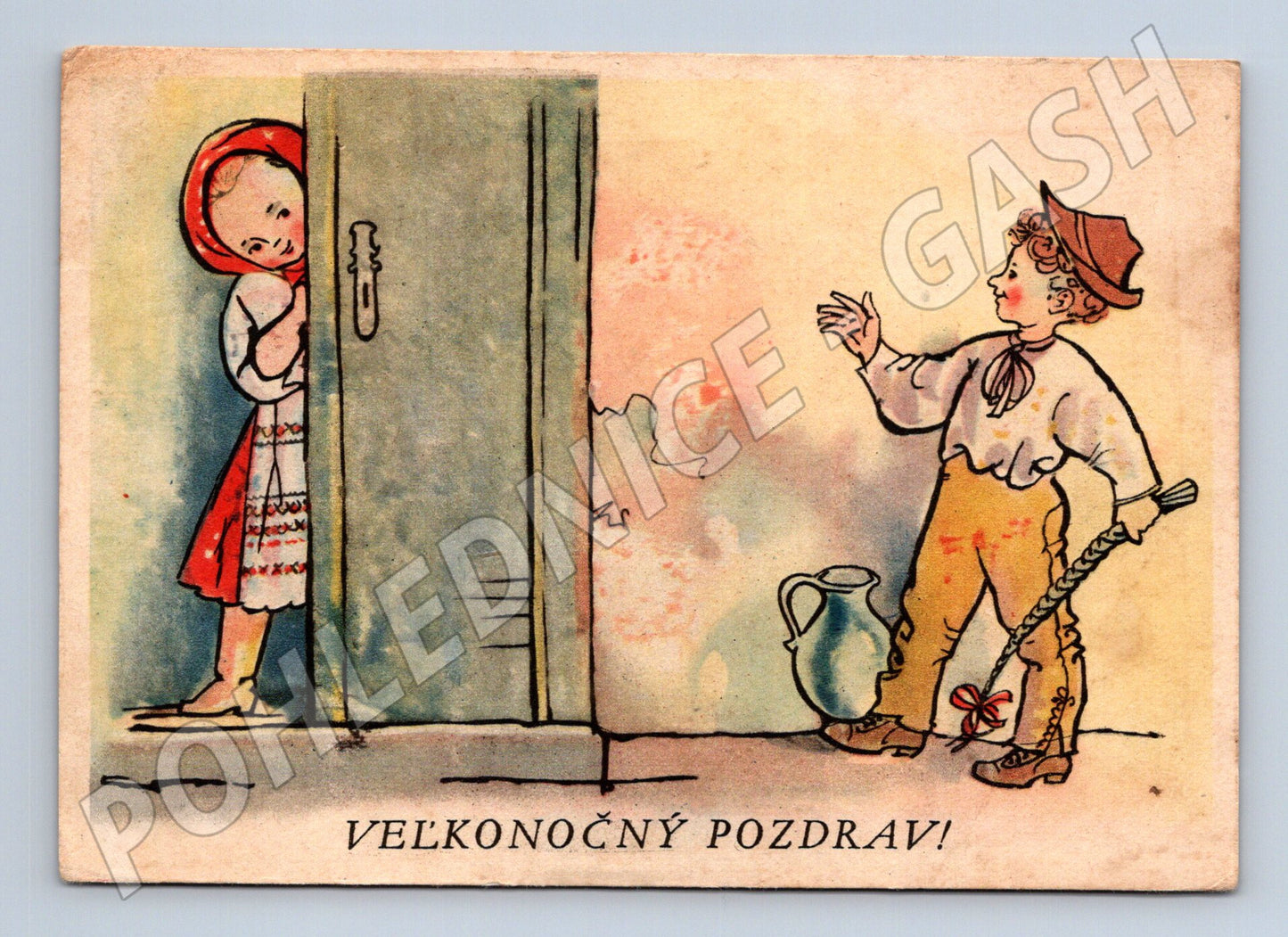 Pohlednice Velikonoční pozdrav děti v kroji (M24614)