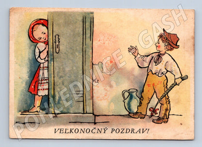 Pohlednice Velikonoční pozdrav děti v kroji (M24614)