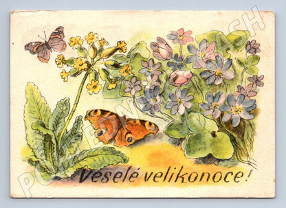 Pohlednice Velikonoce motýli a květiny 1952 (M24615)