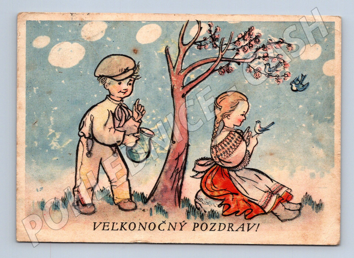 Pohlednice Velikonoční pozdrav chlapec dívka (M24618)