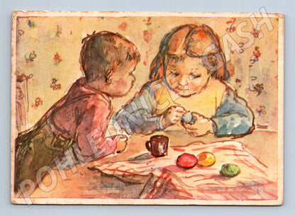 Pohlednice děti malují velikonoční vajíčka 1959 (M24627)
