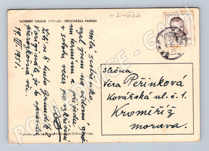 Pohlednice umění Norbert Grund Procházka parkem 1951 (M24636)