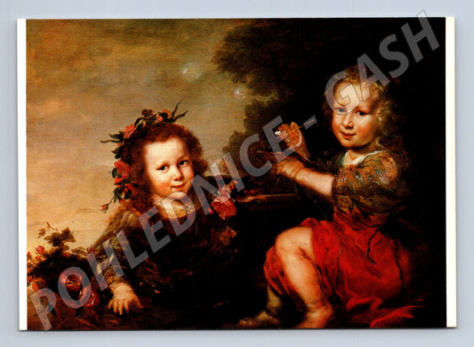Pohlednice malířství Jürgen Ovens Děti s bublifukem 1655 (M24643)