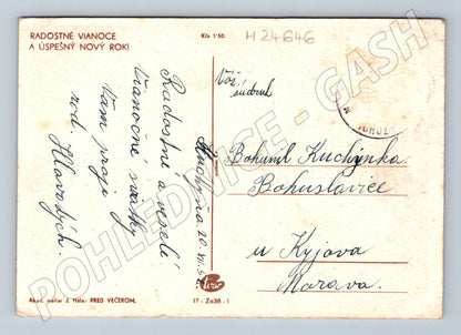 Pohlednice Slovensko J. Hála zimní vesnice 1928 (M24646)